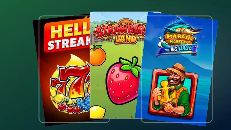 Automaty w lobby Betunlim Casino – okładki 777 Hell Streak, Strawberry Land i Marlin Masters